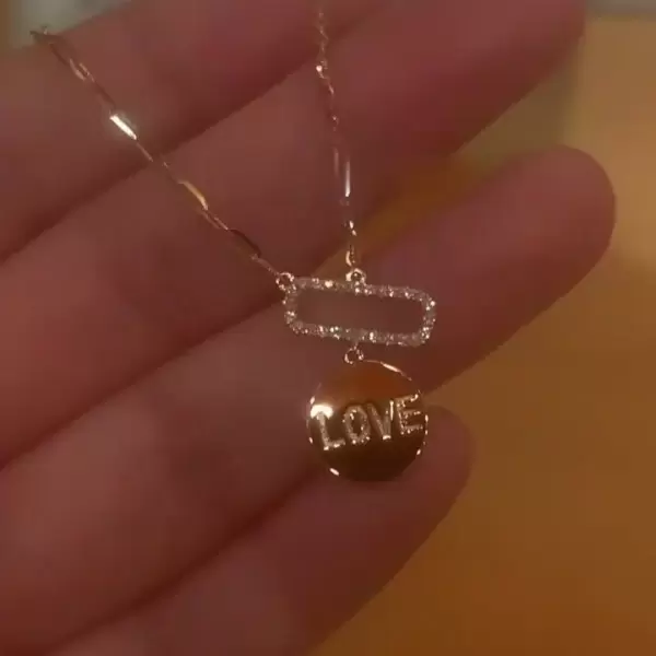 Round Cut White Sapphire Love Necklace in Rose Gold
