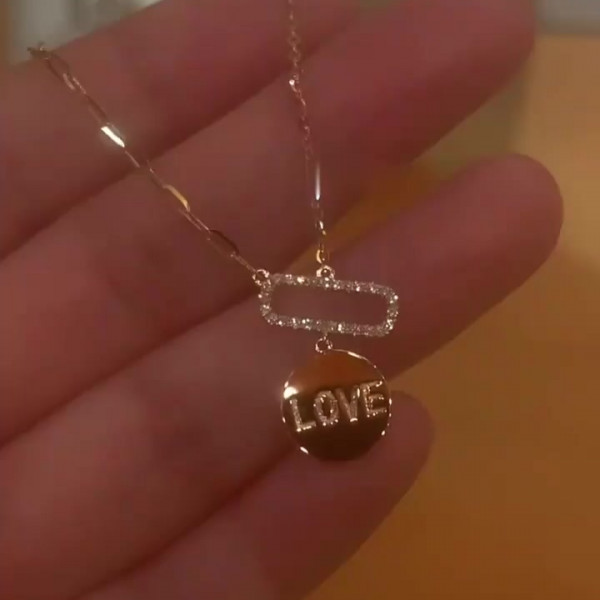 Round Cut White Sapphire Love Necklace in Rose Gold