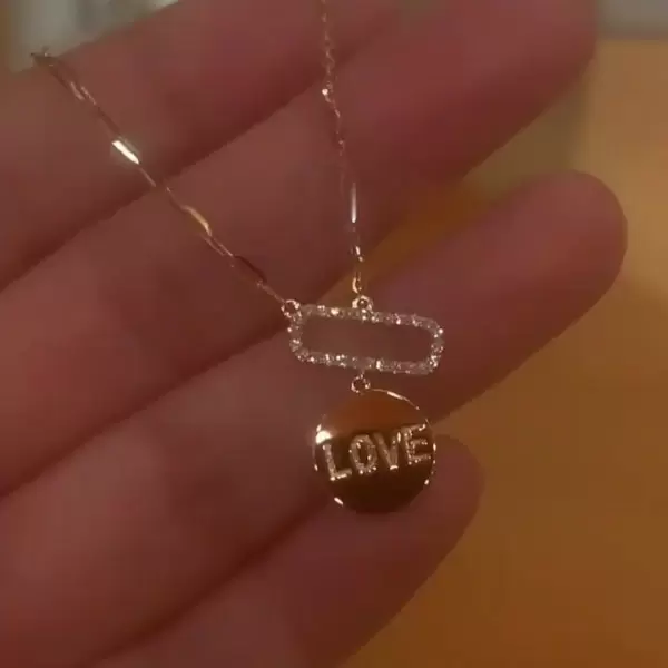 Round Cut White Sapphire Love Necklace in Rose Gold
