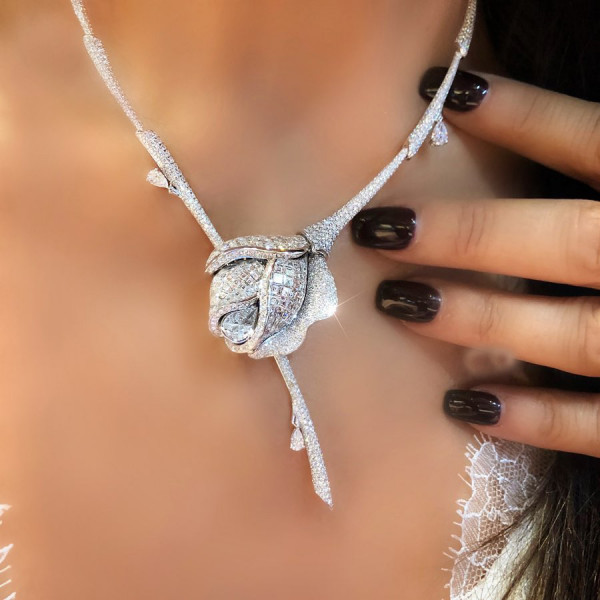 Ice Rose Pave Setting Necklace