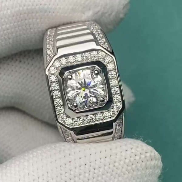 1.0ct Men's Round Cut Diamond Ring in Sterling Silver