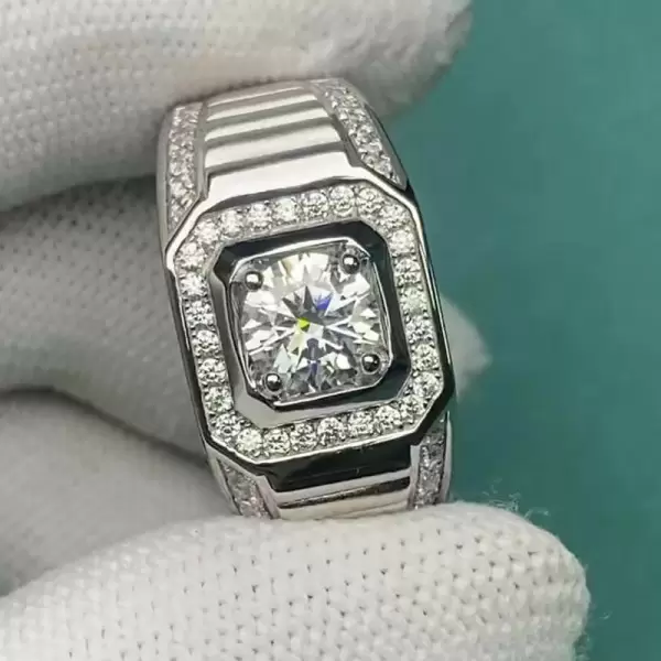 1.0ct Men's Round Cut Diamond Ring in Sterling Silver