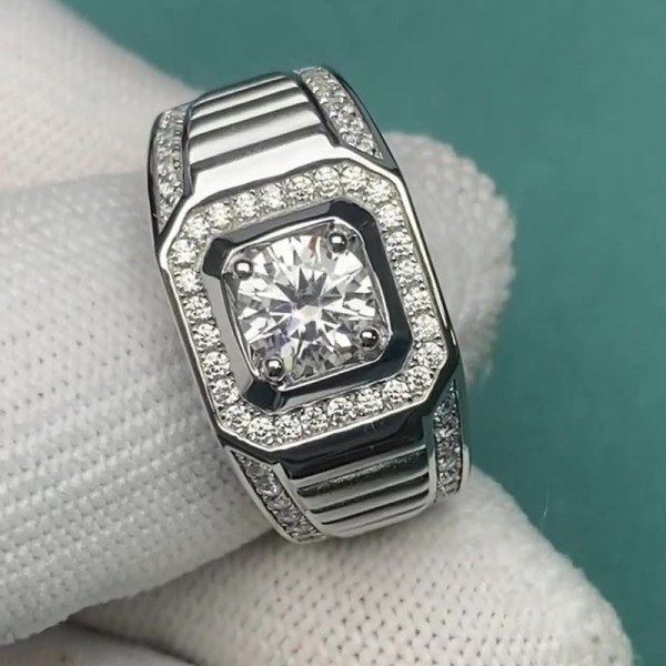 1.0ct Men's Round Cut Diamond Ring in Sterling Silver