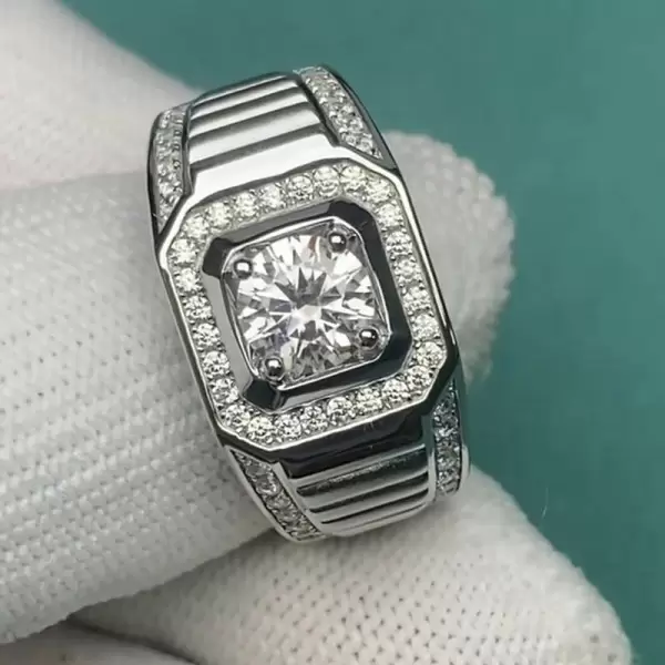 1.0ct Men's Round Cut Diamond Ring in Sterling Silver