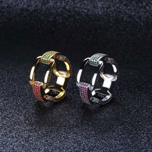 Hip Hop Colorful Stone Wedding Band for Men