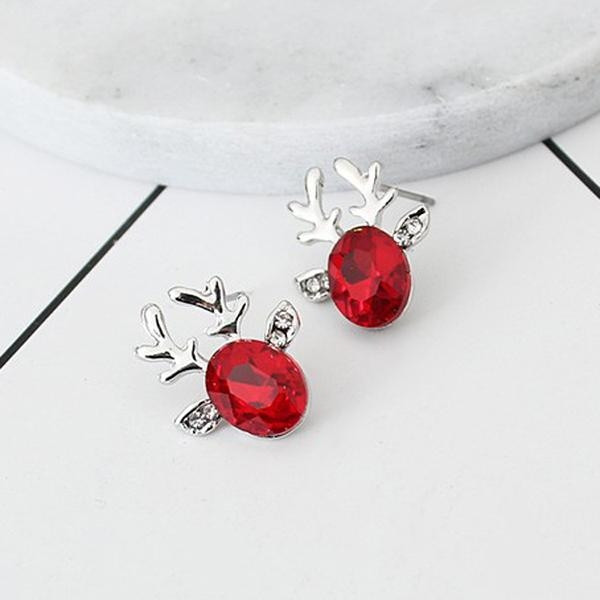 Christmas Reindeer Red Crystal Alloy Stud Earrings 