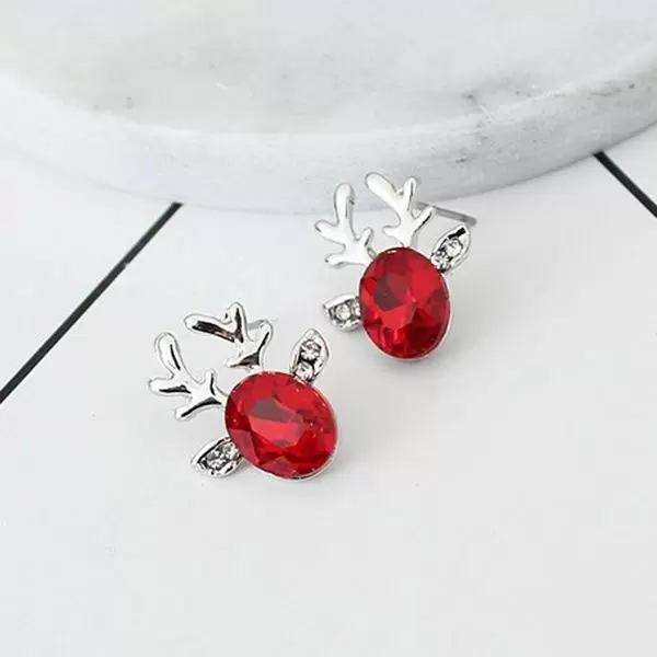 Christmas Reindeer Red Crystal Alloy Stud Earrings 