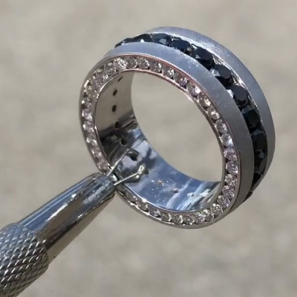 Round Cut Black Sapphire Eternity Band for Men