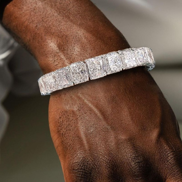 56ctw Radiant Cut White Sapphire Unisex Bracelet