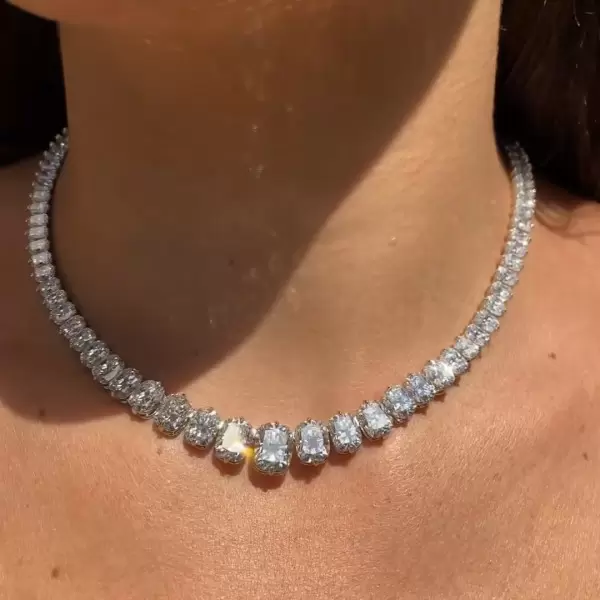 45ctw Cushion Cut White Sapphire Riviera Necklace