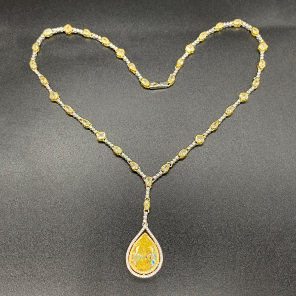 26.95ct Pear Cut Yellow Sapphire Pendant Necklace