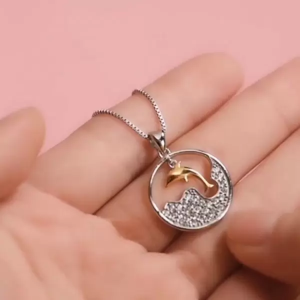 Handmade Dolphin Necklace Disc Circle Pendant