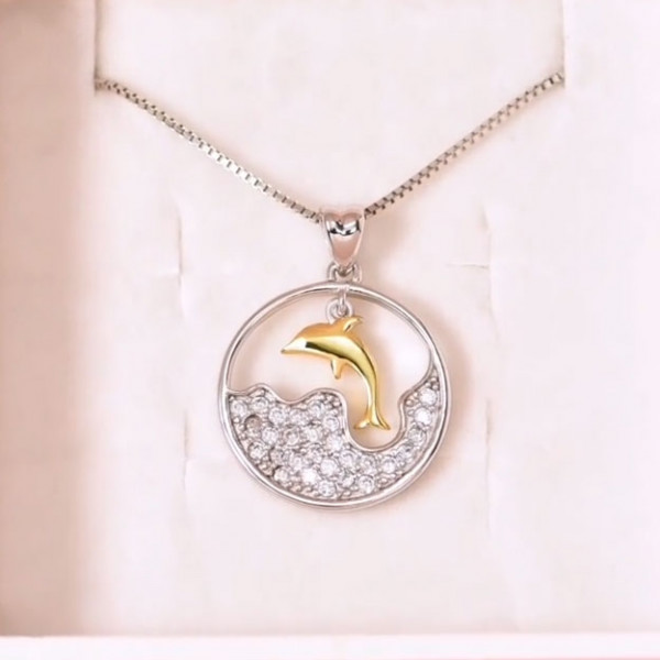 Handmade Dolphin Necklace Disc Circle Pendant