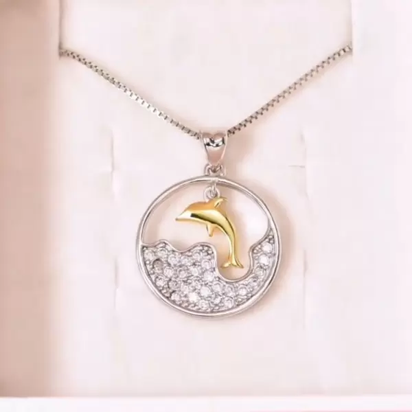 Handmade Dolphin Necklace Disc Circle Pendant