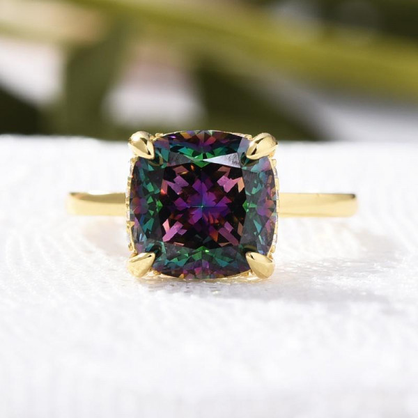 4ct Cushion Cut Alexandrite Sterling Silver Engagement Ring