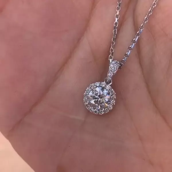 1.5ct Round Cut White Sapphire Halo Pendant Necklace