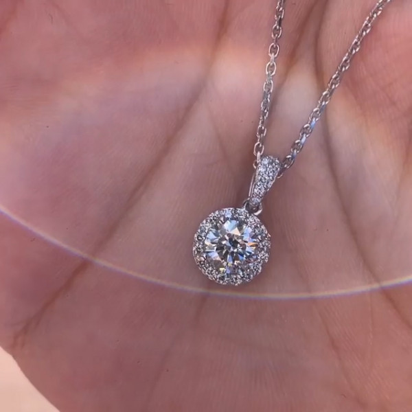 1.5ct Round Cut White Sapphire Halo Pendant Necklace
