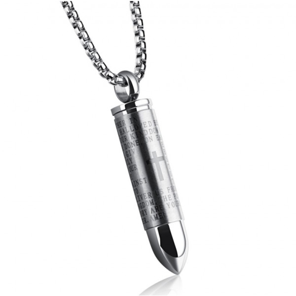 Stainless Steel Men's Bullet Pendant Necklace