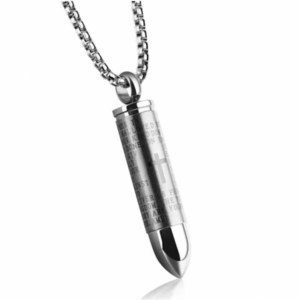 Stainless Steel Men's Bullet Pendant Necklace