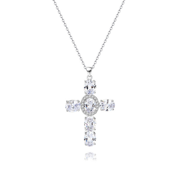 Halloween Gift Sparkling Cross Pendant Necklace in Sterling Silver