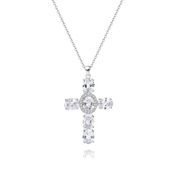 Halloween Gift Sparkling Cross Pendant Necklace in Sterling Silver