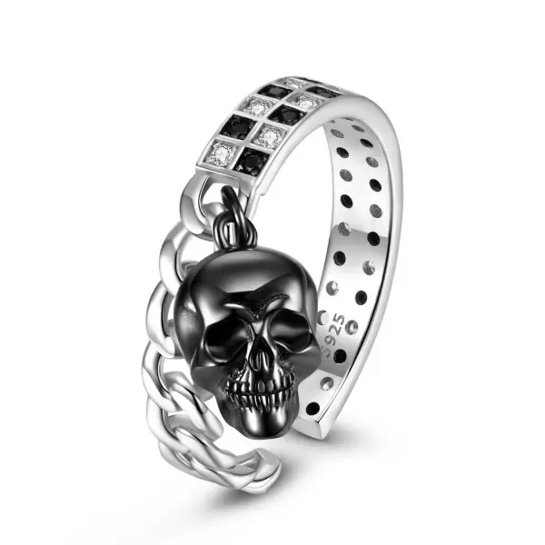 Halloween Gift Black Skull Ring in Sterling Silver