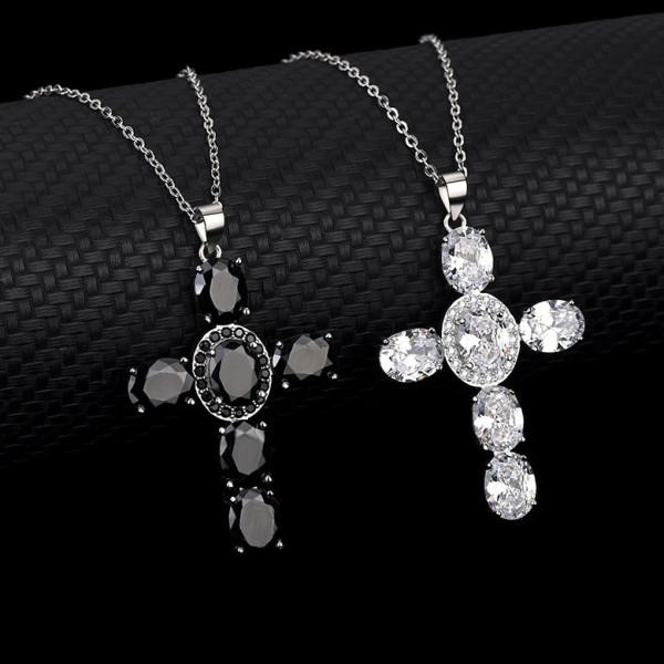 Halloween Gift Sparkling Cross Pendant Necklace in Sterling Silver