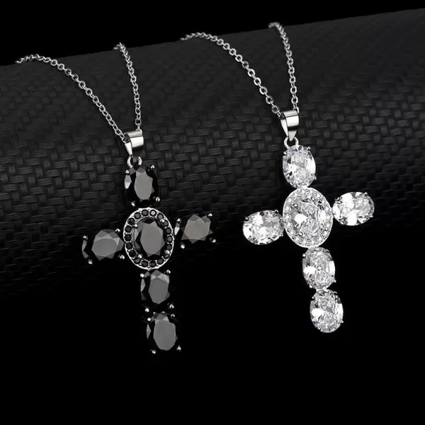 Halloween Gift Sparkling Cross Pendant Necklace in Sterling Silver