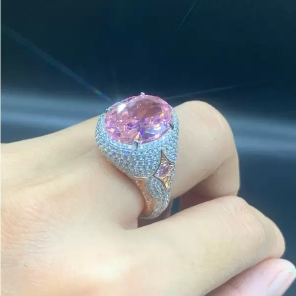 9.3ct Oval Cut Pink  Sapphire Paved Engagement Ring
