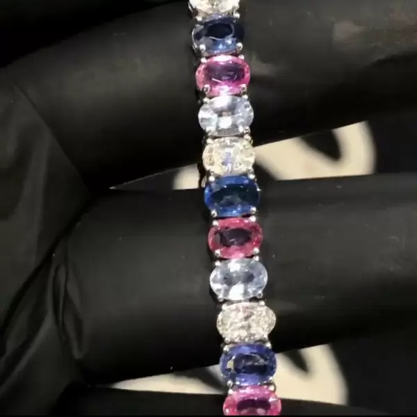 22ctw Oval Cut Multicolor Sapphire Tennis Bracelet