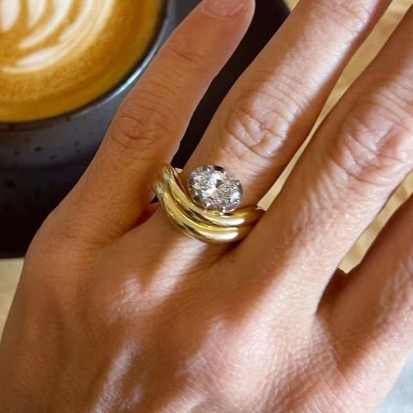 2ct Oval Cut White Sapphire Wave Shank Engagement Ring