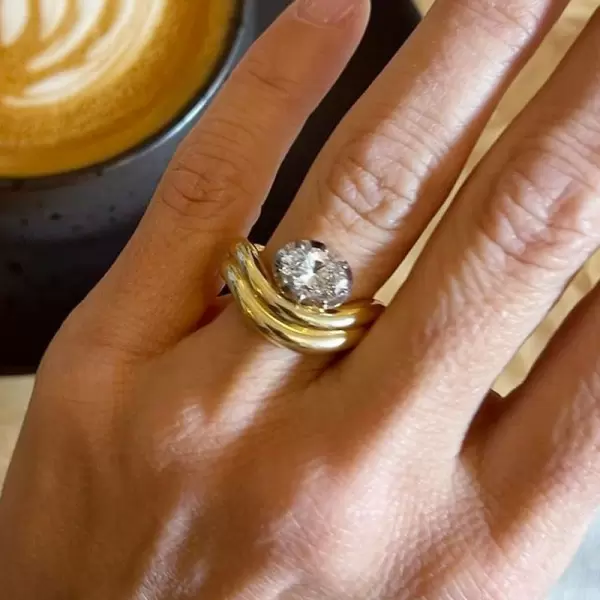 2ct Oval Cut White Sapphire Wave Shank Engagement Ring