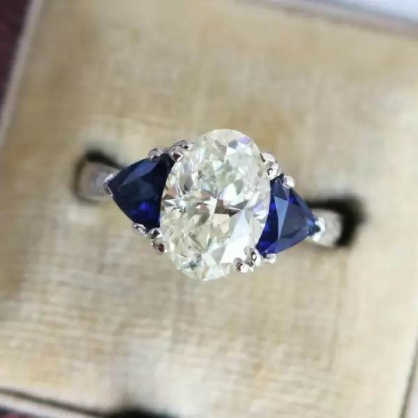 5ct Oval Cut Three Stone Art Deco Engagement Ring