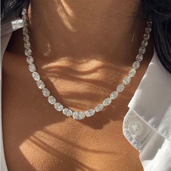 26ctw Oval Cut White Sapphire Riviere Statement Necklace