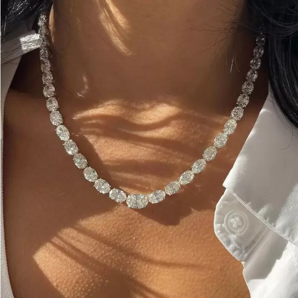 26ctw Oval Cut White Sapphire Riviere Statement Necklace
