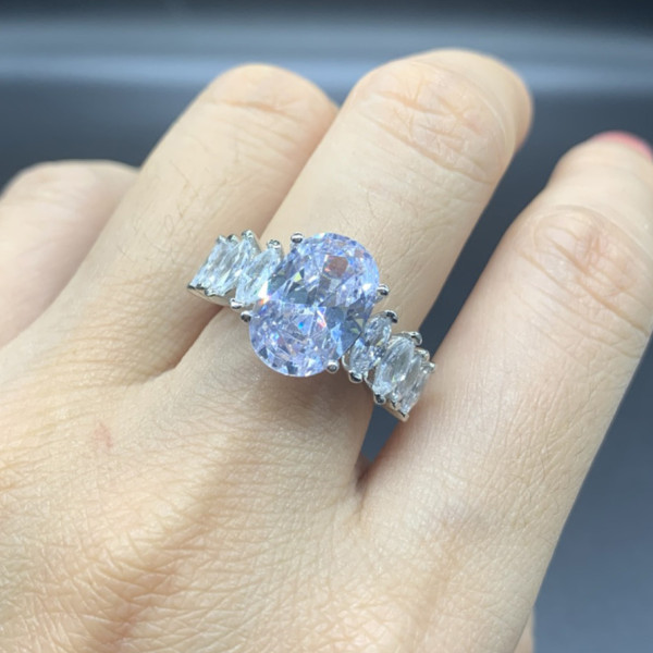 Oval Cut Sterling Silver Engagement Ring