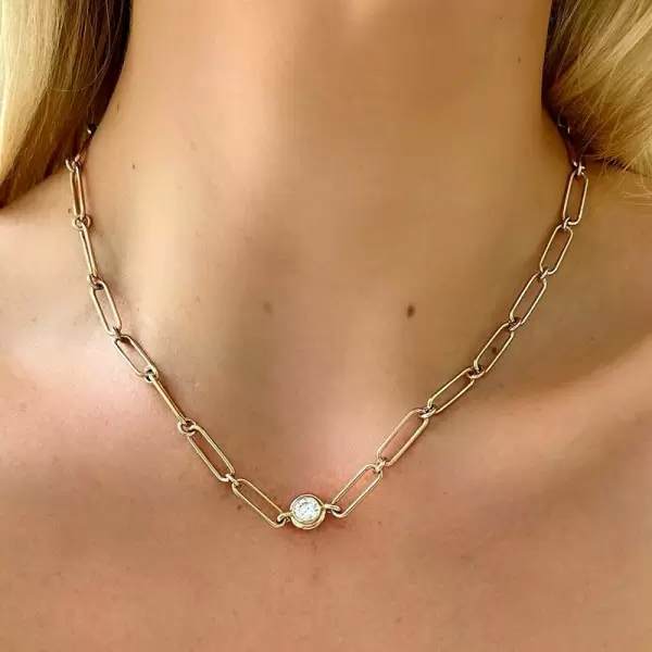 2ct Round Cut Bubble Pendant Paperclip Necklace