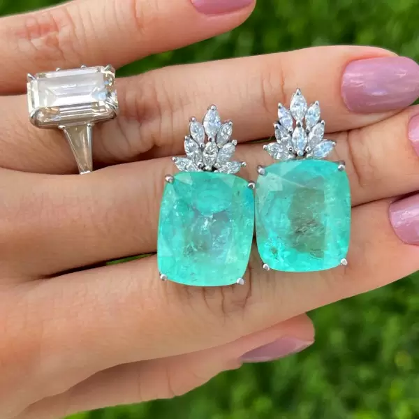 22ctw Cushion Cut Paraiba Tourmaline Earrings