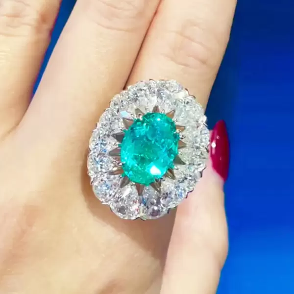 5ct Halo Oval Cut Green Blue Paraiba Cocktail Ring