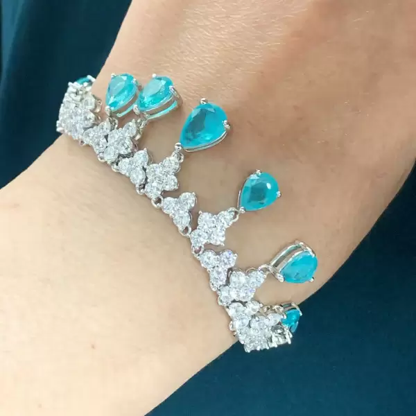 14ctw Pear Cut Paraiba Fringe Statement Bracelet