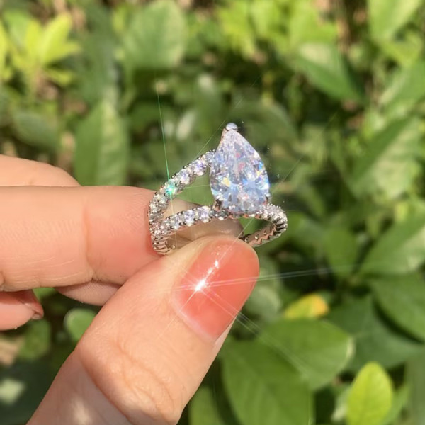 3ct Pear Cut White Sapphire Asymmetrical Engagement Ring