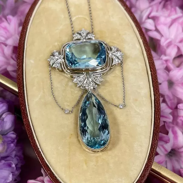 20ctw Pear and Cushion Cut Aquamarine Pendant Necklace