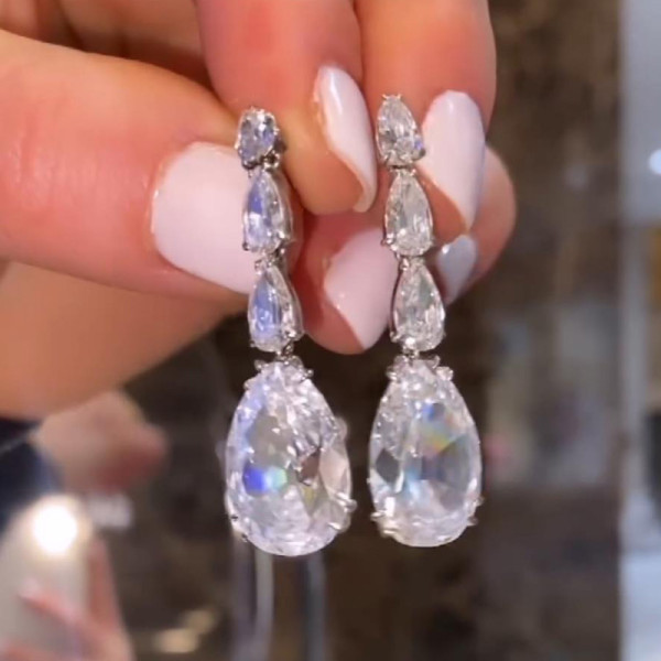 22ctw Pear Cut White Sapphire Drop Earrings