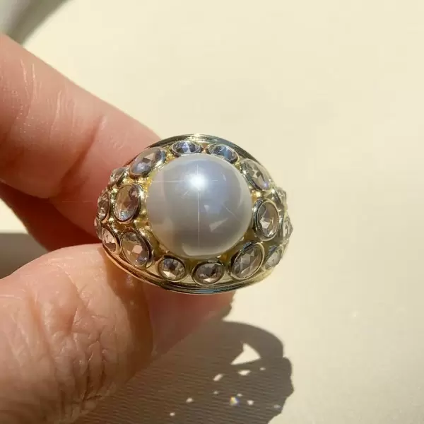 One-of-a-Kind 12MM Pearl Rose Cut Cocktail Ring