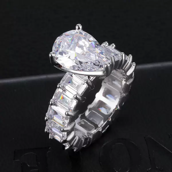 5.4ct Pear Cut White Sapphire Eternity Engagement Ring