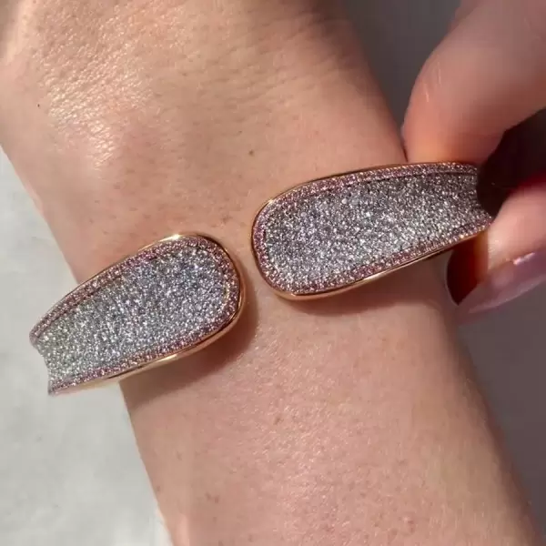 4.2ctw Pink and White Sapphire Cuff Bangle