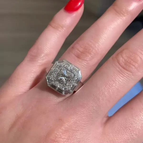 4.1ct Halo Princess Cut White Sapphire Engagement Ring