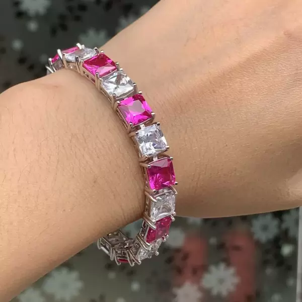 30ctw Princess Cut White and Pink Sapphire Tennis Bracelet
