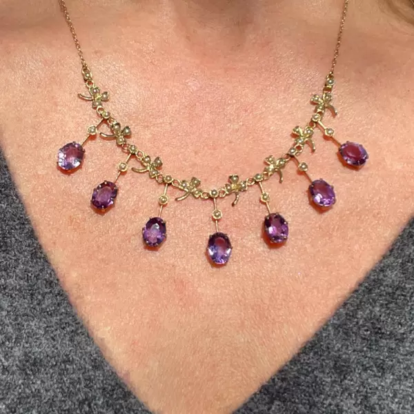 Oval Cut Amethyst Sapphire Necklace in Gold