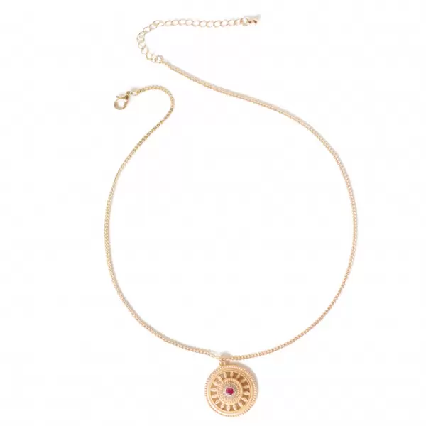 Red Lab-created Gemstone Yellow Gold Tone Lucky Eye Necklace